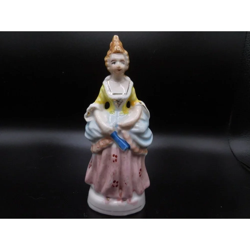 Vintage Occupied Japan Colonial Woman Figurine Pink Skirt Yellow Top 5 1/4